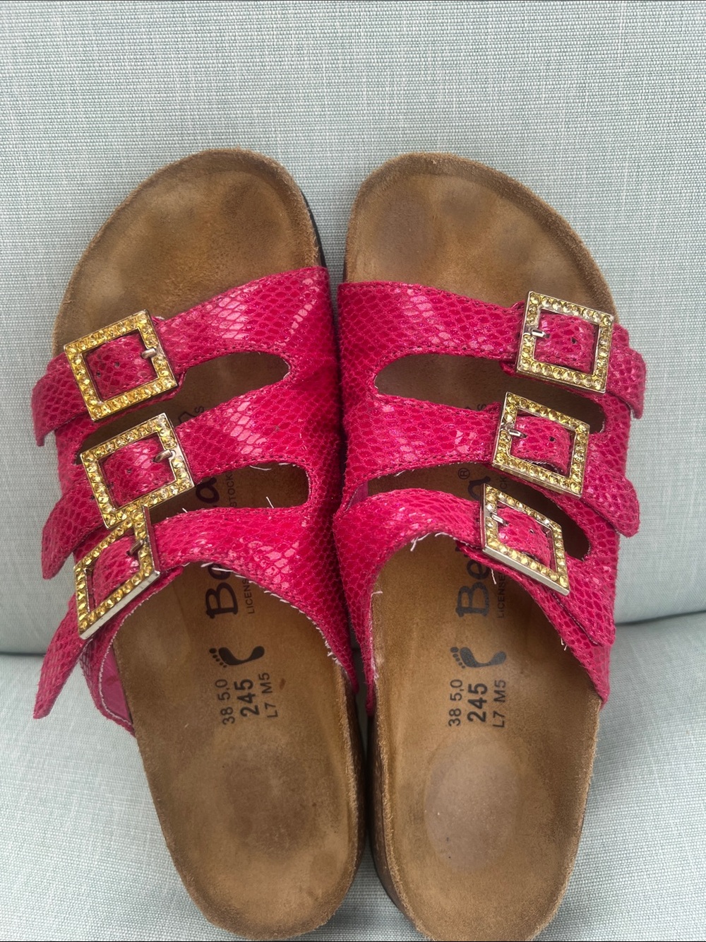 Betula by Birkenstock Hot Pink Triple Buckle Slide Sandals sz 38 euro - Picture 5 of 5